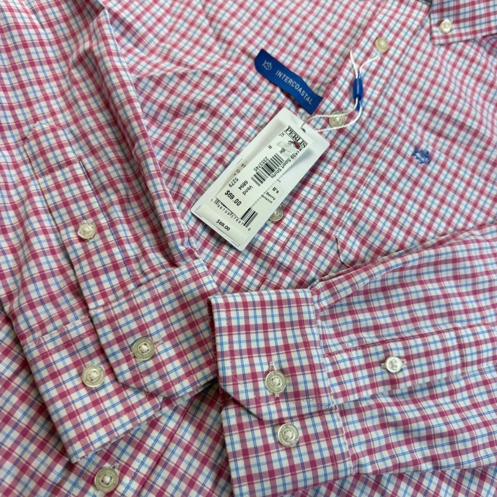 Southern Tide Sport Shirt Boys XL Pink Blue Broad Creek Plaid Long Sleeve NWT